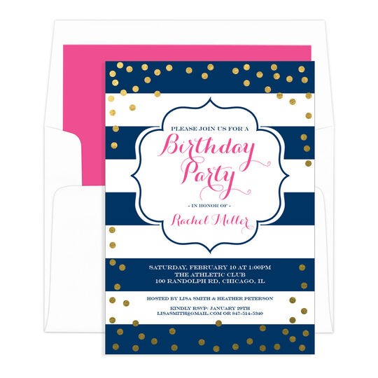Navy with Gold Confetti Birthday Invitations